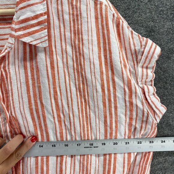 Sanctuary Shirt Women XL White Striped Button Up Collared Linen Short Sleeve - Picture 8 of 10